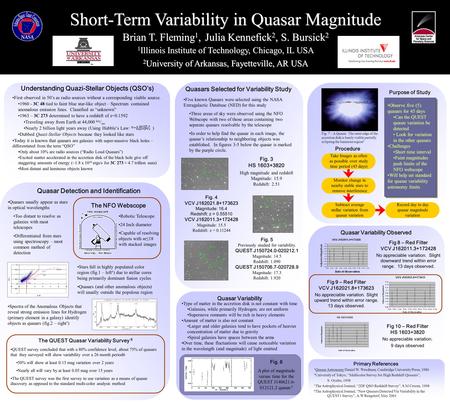 ` Short-Term Variability in Quasar Magnitude Brian T. Fleming 1, Julia Kennefick 2, S. Bursick 2 1 Illinois Institute of Technology, Chicago, IL USA Sequential.