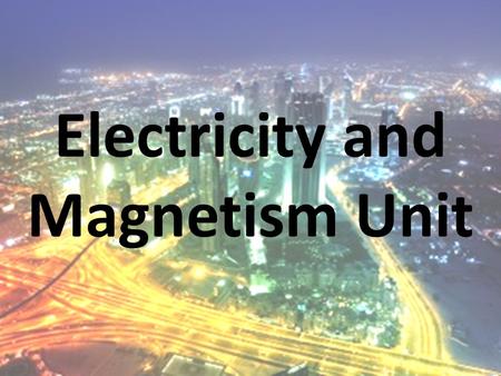 Electricity and Magnetism Unit. What is an atom? A tiny building block of matter Electron: negative charge; can move freely between atoms Proton: positive.