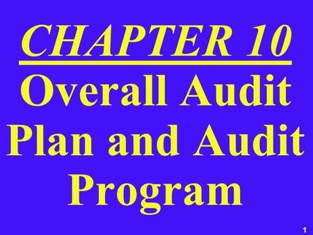 1 CHAPTER 10 Overall Audit Plan and Audit Program.