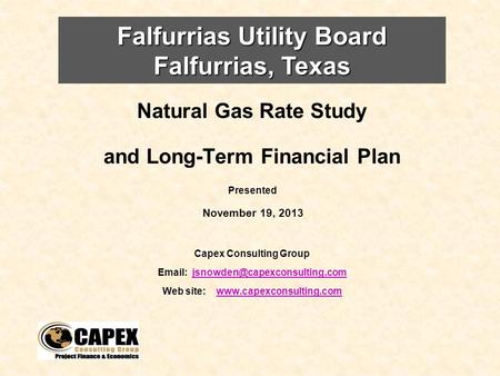 Natural Gas Rate Study and Long-Term Financial Plan Presented November 19, 2013 Capex Consulting Group