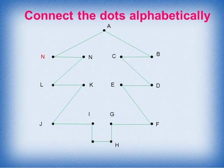 Connect the dots alphabetically A B C D E F G H I J K L N N.