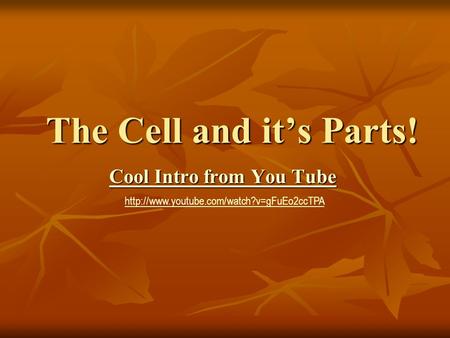 The Cell and it’s Parts! Cool Intro from You Tube Cool Intro from You Tube
