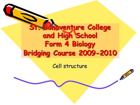 St. Bonaventure College and High School Form 4 Biology Bridging Course 2009-2010 Cell structure.