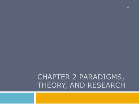 CHAPTER 2 PARADIGMS, THEORY, AND RESEARCH