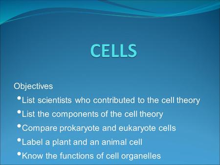 Objectives List scientists who contributed to the cell theory