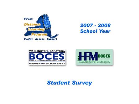 .. SAN-HFM Distance Learning Project Student Survey 2007 – 2008 School Year BOCES Distance Learning Program Quality Access Support.