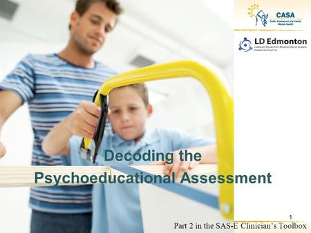 Part 2 in the SAS-E Clinician’s Toolbox Decoding the Psychoeducational Assessment 1.