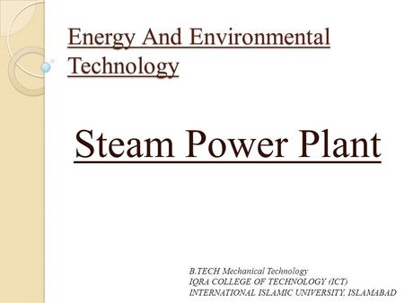 Energy And Environmental Technology