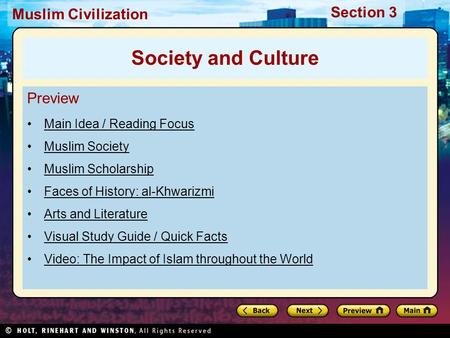 Society and Culture Preview Main Idea / Reading Focus Muslim Society