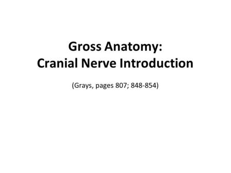 Gross Anatomy: Cranial Nerve Introduction (Grays, pages 807; )