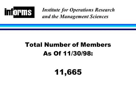 Total Number of Members As Of 11/30/98: 11,665 Institute for Operations Research and the Management Sciences.