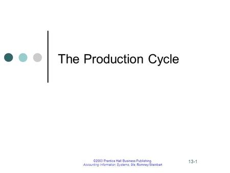 ©2003 Prentice Hall Business Publishing, Accounting Information Systems, 9/e, Romney/Steinbart 13-1 The Production Cycle.