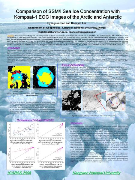 Comparison of SSM/I Sea Ice Concentration with Kompsat-1 EOC Images of the Arctic and Antarctic Hyangsun Han and Hoonyol Lee Department of Geophysics,