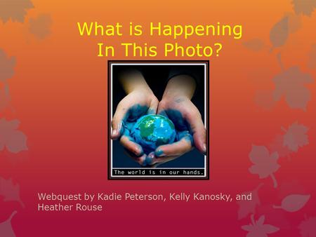 Webquest by Kadie Peterson, Kelly Kanosky, and Heather Rouse What is Happening In This Photo?