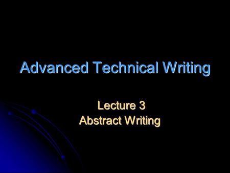 Advanced Technical Writing