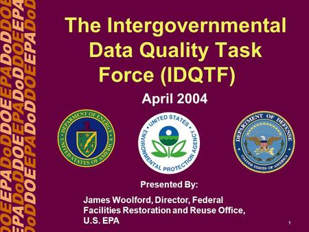 DOEEPADoDDOEEPADoDDOE EPADoDDOEEPADoDDOEEPA DoDDOEEPADoDDOEEPADoD 1 The Intergovernmental Data Quality Task Force (IDQTF) April 2004 Presented By: James.