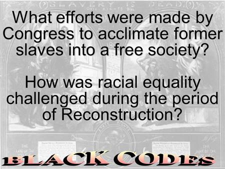 What efforts were made by Congress to acclimate former slaves into a free society? How was racial equality challenged during the period of Reconstruction?