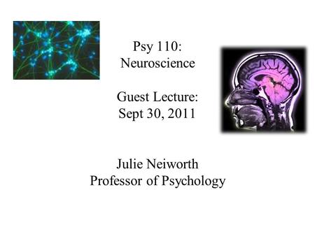 Psy 110: Neuroscience Guest Lecture: Sept 30, 2011 Julie Neiworth Professor of Psychology.