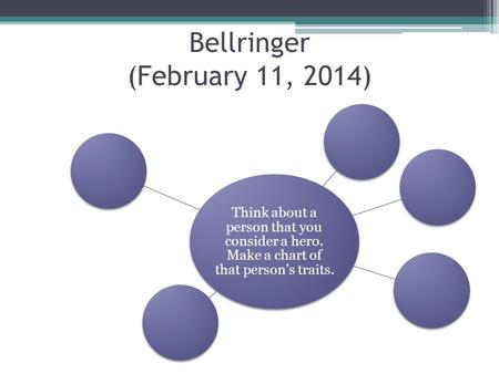 Bellringer (February 11, 2014) Think about a person that you consider a hero. Make a chart of that person’s traits.