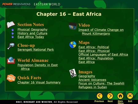 Chapter 16 – East Africa Section Notes Video Maps Close-up