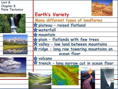Many different types of landforms