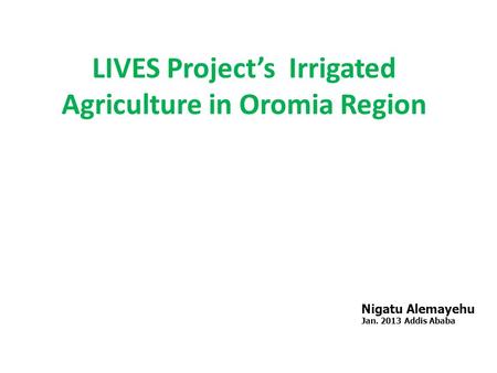 LIVES Project’s Irrigated Agriculture in Oromia Region Nigatu Alemayehu Jan. 2013 Addis Ababa.