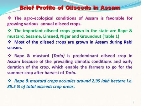 Brief Profile of Oilseeds in Assam