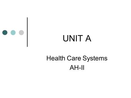 UNIT A Health Care Systems AH-II Objectives: Analyze health care facilities including government, profit and non-profit agencies. Explore health insurance,