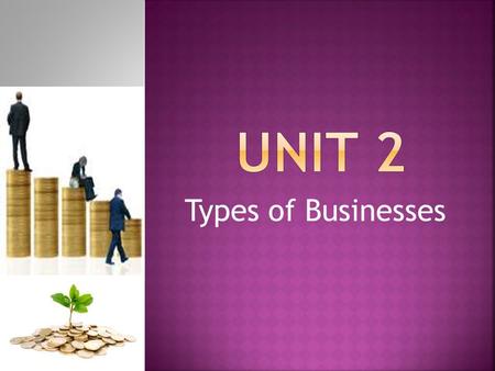 Types of Businesses. 1- Start-up business. 2- Buy an existing business. 3- Buy a franchise of an existing business.