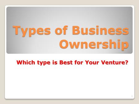Types of Business Ownership Which type is Best for Your Venture? 1.
