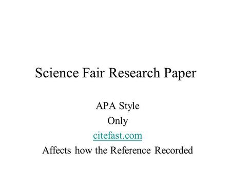 Science Fair Research Paper