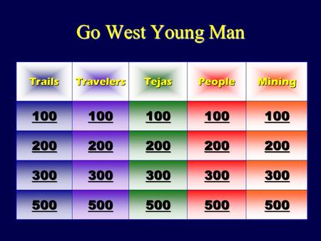 Go West Young Man TrailsTravelersTejasPeopleMining 100 200 300 500.