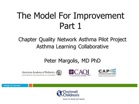 The Model For Improvement Part 1 Chapter Quality Network Asthma Pilot Project Asthma Learning Collaborative Peter Margolis, MD PhD.