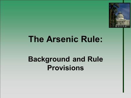 The Arsenic Rule: Background and Rule Provisions.