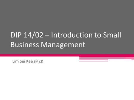 DIP 14/02 – Introduction to Small Business Management Lim Sei cK.