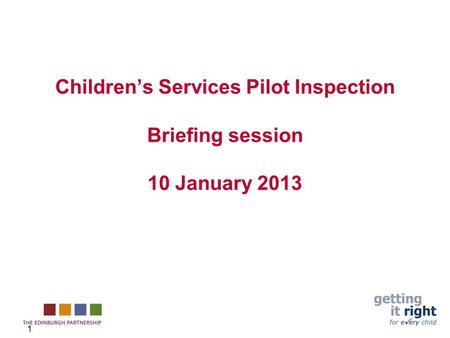 1 Children’s Services Pilot Inspection Briefing session 10 January 2013.