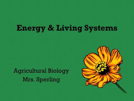 Energy & Living Systems Agricultural Biology Mrs. Sperling.
