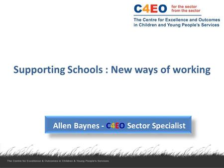 Supporting Schools : New ways of working Allen Baynes - C4EO Sector Specialist.
