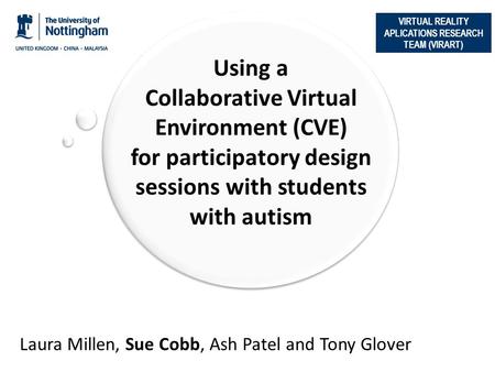 VIRTUAL REALITY APLICATIONS RESEARCH TEAM (VIRART) Using a Collaborative Virtual Environment (CVE) for participatory design sessions with students with.