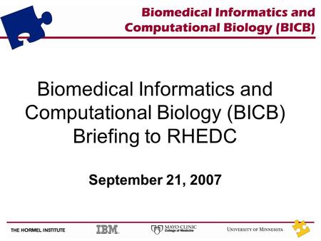 Biomedical Informatics and Computational Biology (BICB) Briefing to RHEDC September 21, 2007.