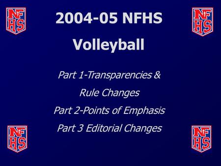2004-05 NFHS Volleyball Part 1-Transparencies & Rule Changes Part 2-Points of Emphasis Part 3 Editorial Changes.