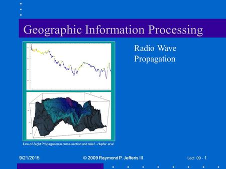 9/21/2015© 2009 Raymond P. Jefferis III Lect 09 - 1 Geographic Information Processing Radio Wave Propagation Line-of-Sight Propagation in cross-section.