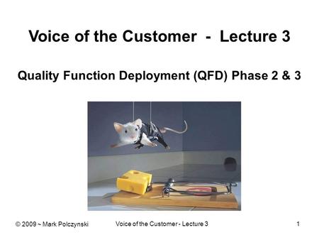 Voice of the Customer - Lecture 31 Quality Function Deployment (QFD) Phase 2 & 3 © 2009 ~ Mark Polczynski.