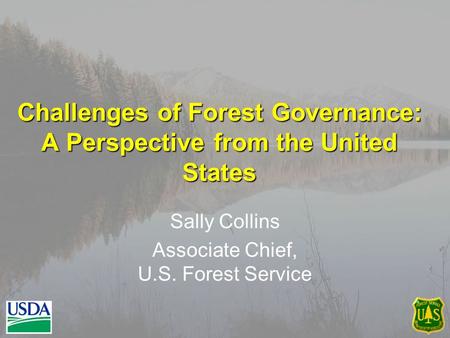 Challenges of Forest Governance: A Perspective from the United States Sally Collins Associate Chief, U.S. Forest Service.