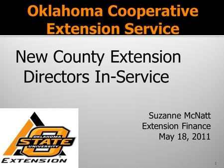 New County Extension Directors In-Service Suzanne McNatt Extension Finance May 18, 2011 1.