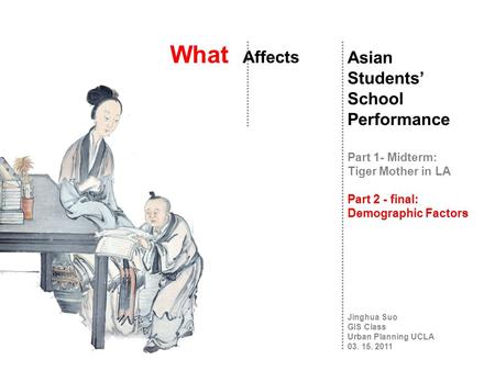 What Affects Asian Students’ School Performance Part 1- Midterm: Tiger Mother in LA Part 2 - final: Demographic Factors Jinghua Suo GIS Class Urban Planning.