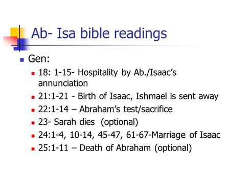 Ab- Isa bible readings Gen: