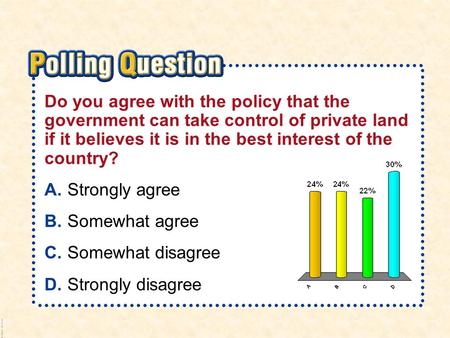 A.A B.B C.C D.D Do you agree with the policy that the government can take control of private land if it believes it is in the best interest of the country?