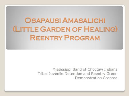 Osapausi Amasalichi (Little Garden of Healing) Reentry Program Mississippi Band of Choctaw Indians Tribal Juvenile Detention and Reentry Green Demonstration.