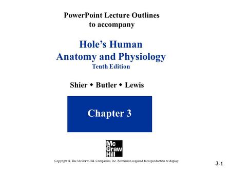 PowerPoint Lecture Outlines to accompany Hole’s Human Anatomy and Physiology Tenth Edition Chapter 3 Shier  Butler  Lewis 3-1 Copyright © The McGraw-Hill.